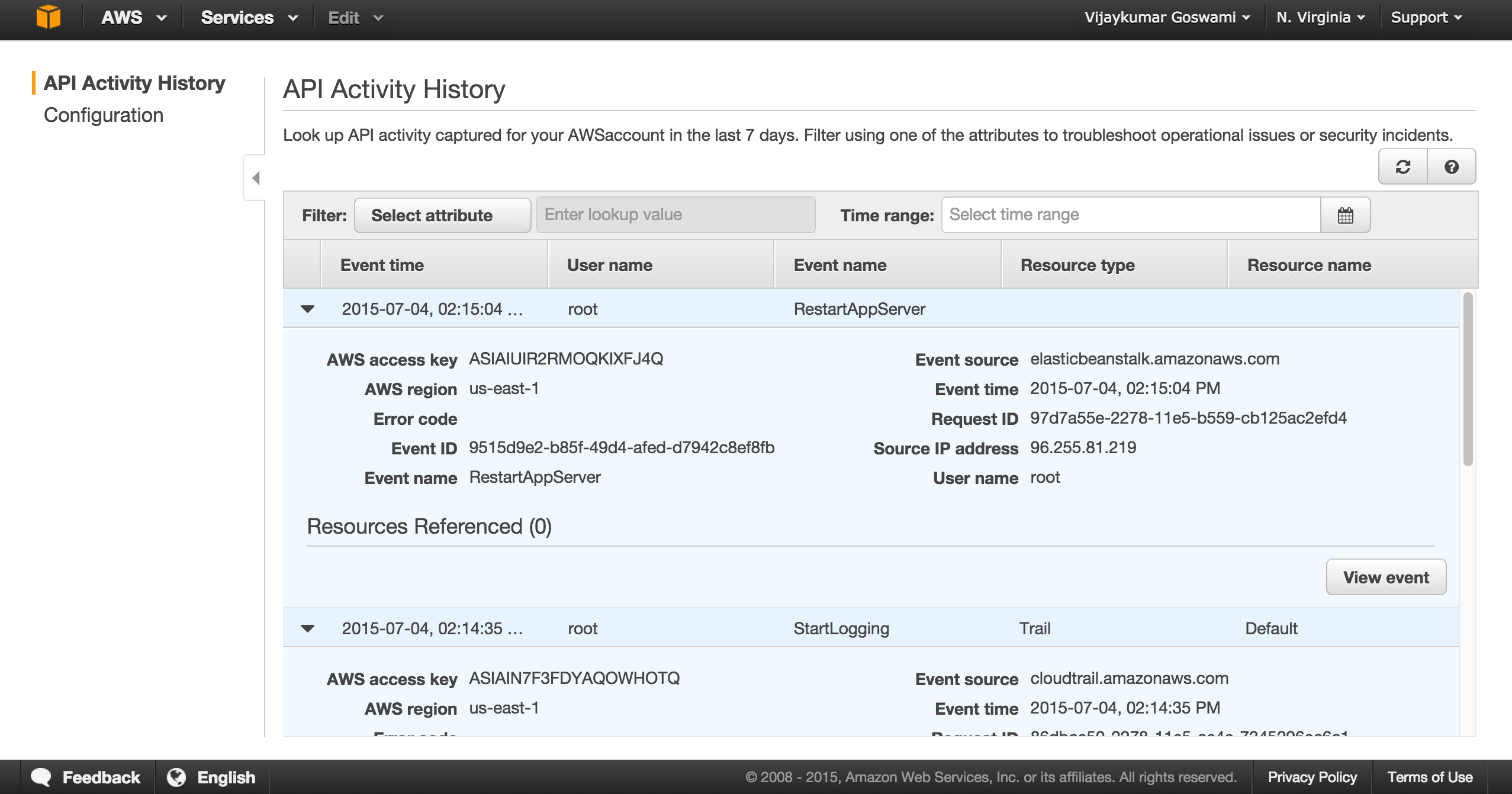 CloudTrail logs viewable in the console