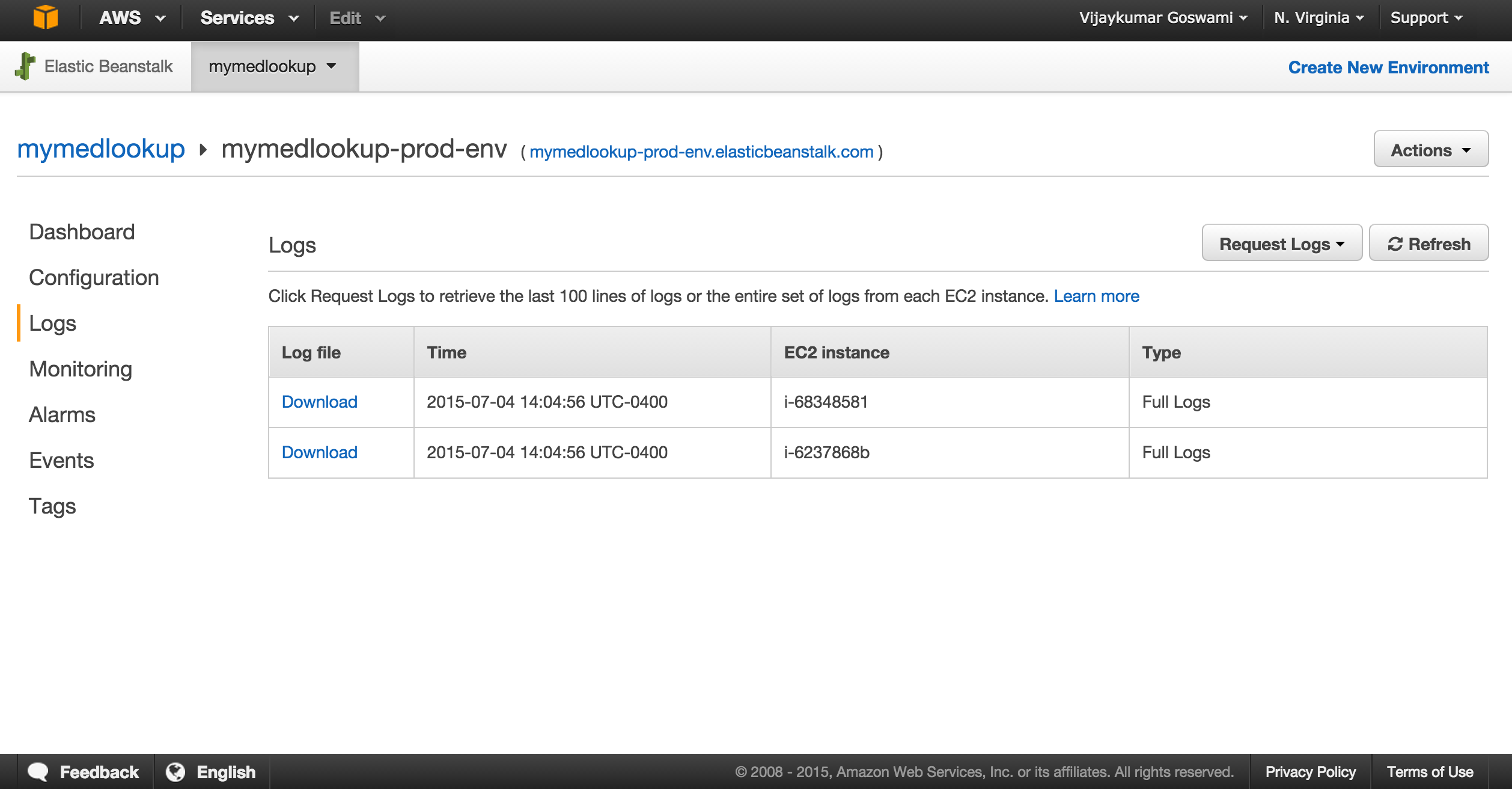 Platform logs can be downloaded from console